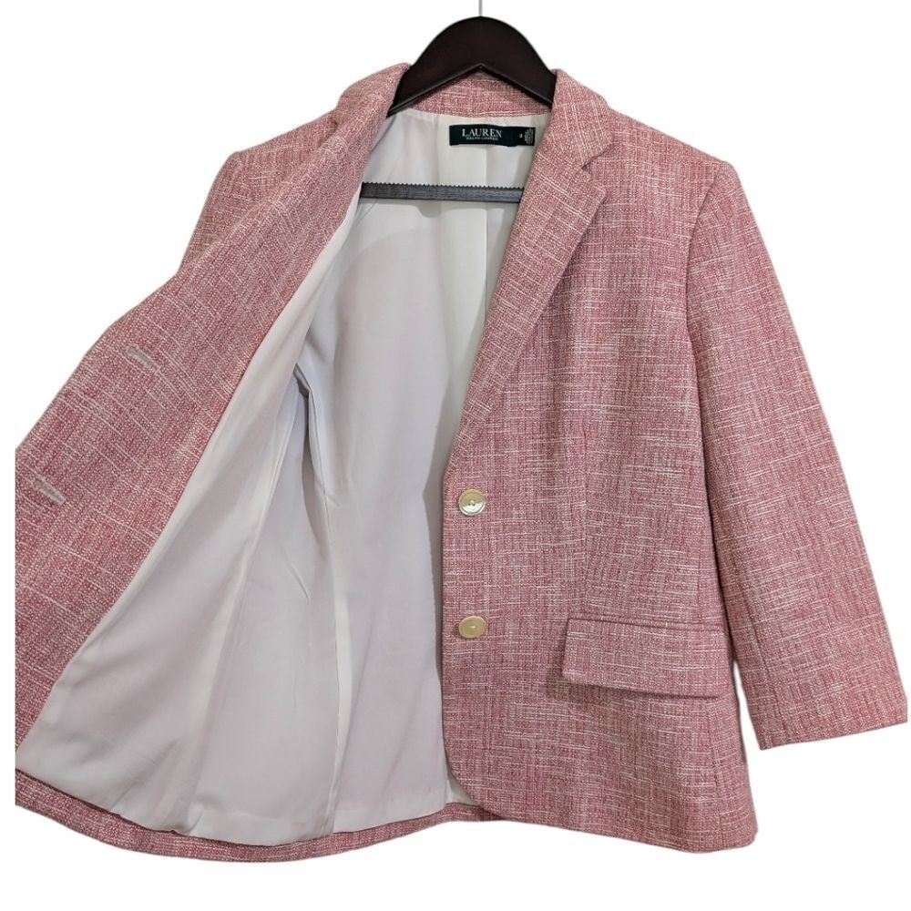 Lauren Ralph Lauren Pink Tweed Textured Shrunken Blazer 3/4 Sleeves - Size 8 - Picture 4 of 10